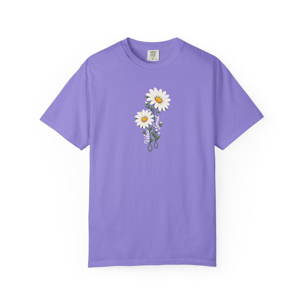 Good Vibes Two Daisies Women's Garment-Dyed T-Shirt | Relaxed Unisex Cotton Tee
