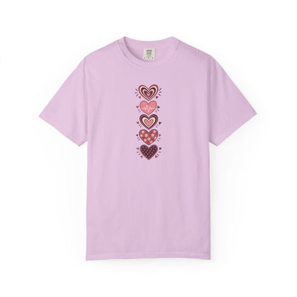 Patterned Hearts Women's Garment-Dyed T-Shirt | Relaxed Unisex Cotton Tee