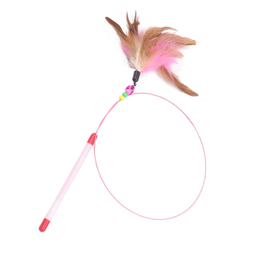 Feather & Bell Cat Teaser Wand — Interactive Steel Wire Toy