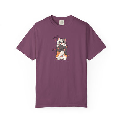 Three Playful Cats Women's Garment-Dyed T-Shirt | Relaxed Unisex Cotton Tee