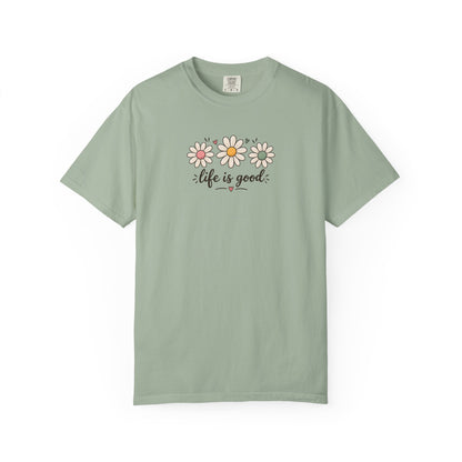 Life Is Good Three Daisies Women's Garment-Dyed T-Shirt | Relaxed Unisex Cotton Tee