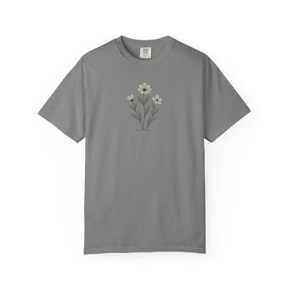 Minimalist Three Flowers Women's Garment-Dyed T-Shirt | Relaxed Unisex Cotton Tee