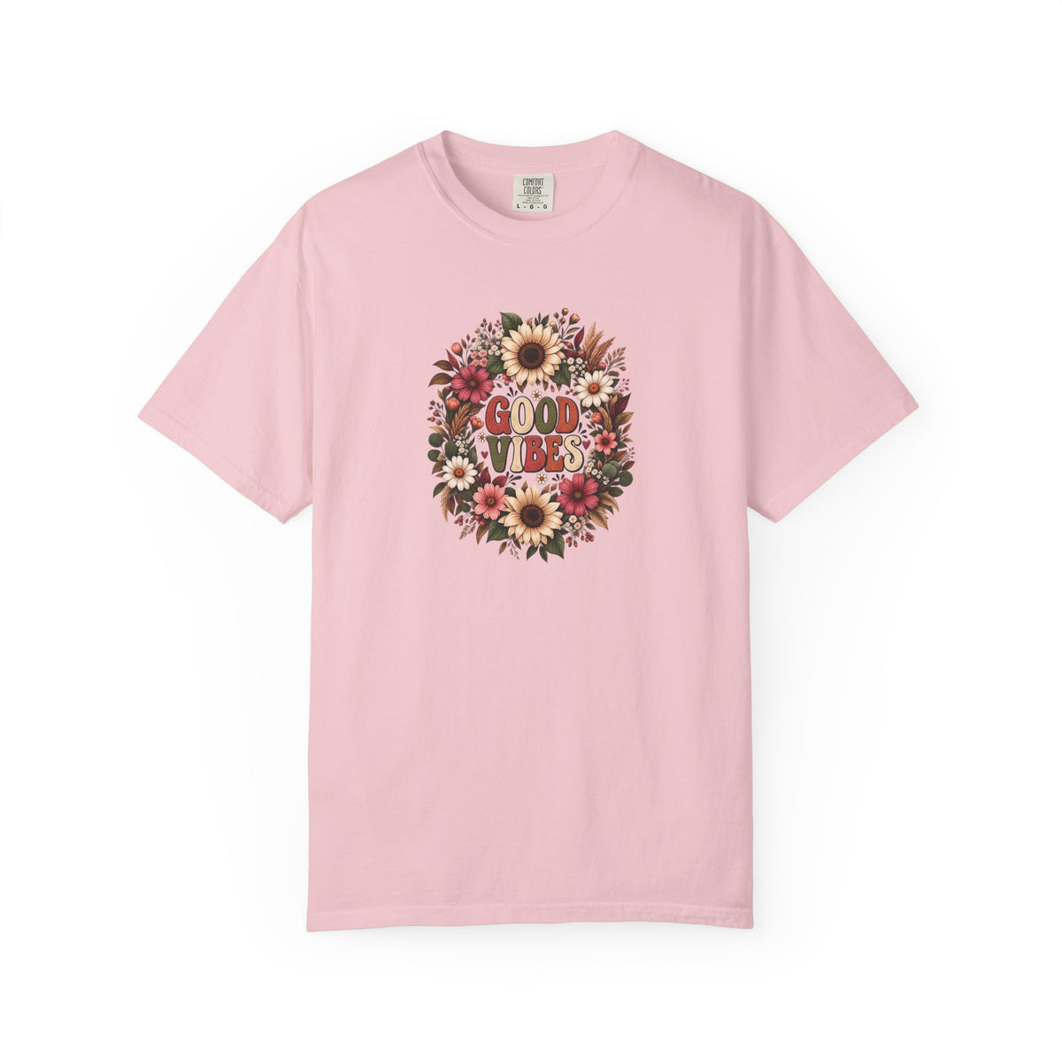 Floral Good Vibes Women's Garment-Dyed T-Shirt | Relaxed Unisex Cotton Tee
