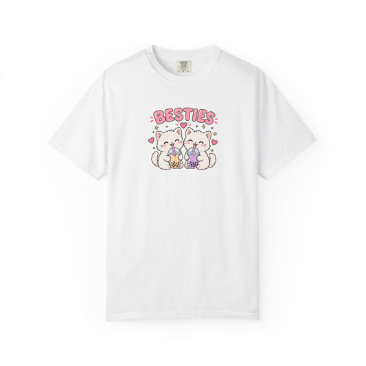 Besties Bubble Tea Kittens Women's Garment-Dyed T-Shirt | Relaxed Unisex Cotton Tee