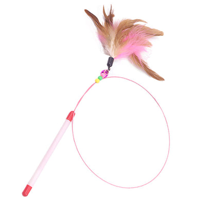 Feather & Bell Cat Teaser Wand — Interactive Steel Wire Toy