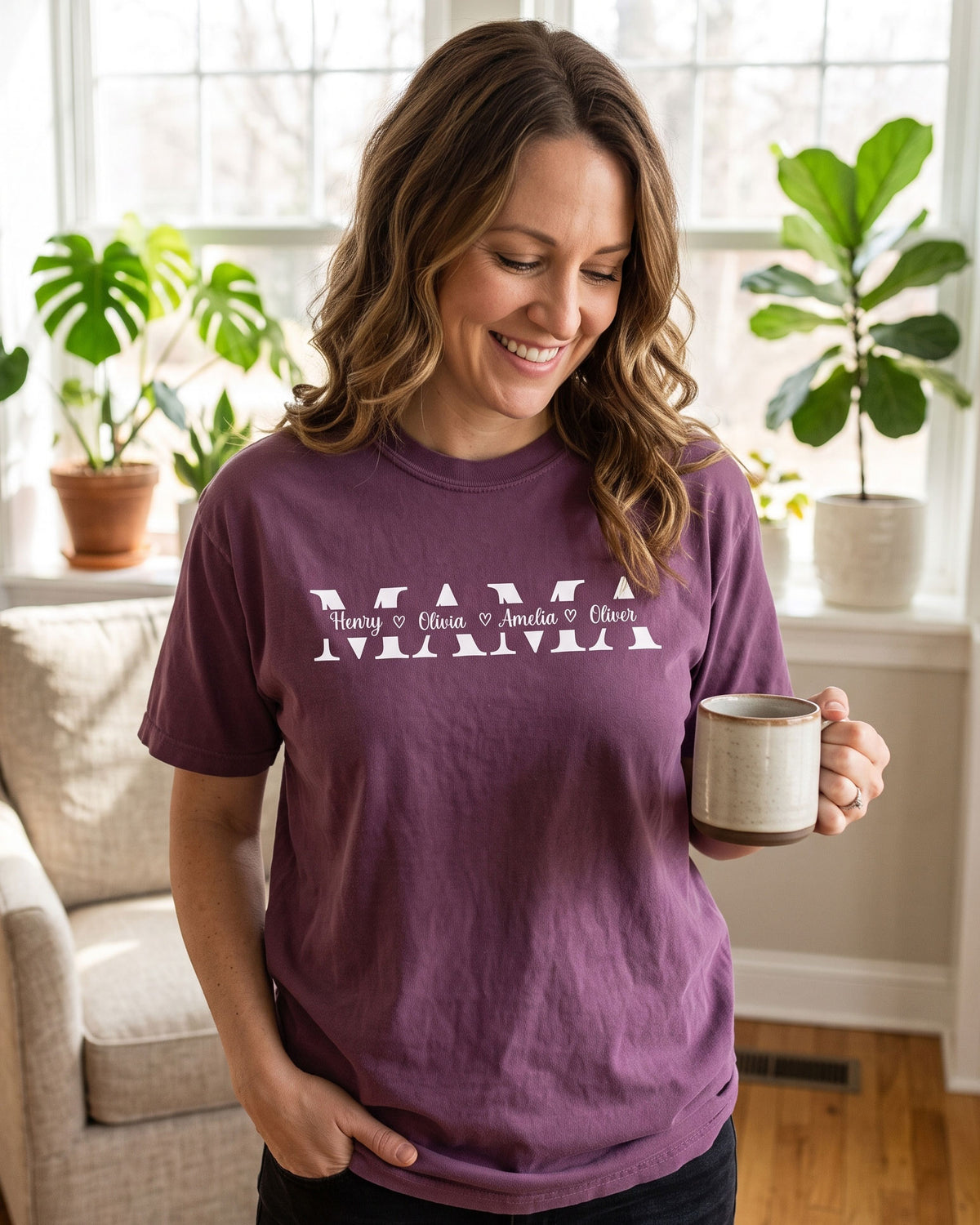 Personalized Mama Unisex Garment-Dyed T-shirt With 100% Ring-Spun Cotton | Children’s Names | Gift for Mom