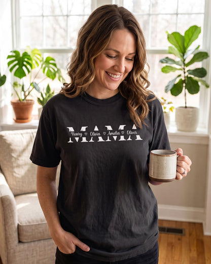 Personalized Mama Unisex Garment-Dyed T-shirt With 100% Ring-Spun Cotton | Children’s Names | Gift for Mom