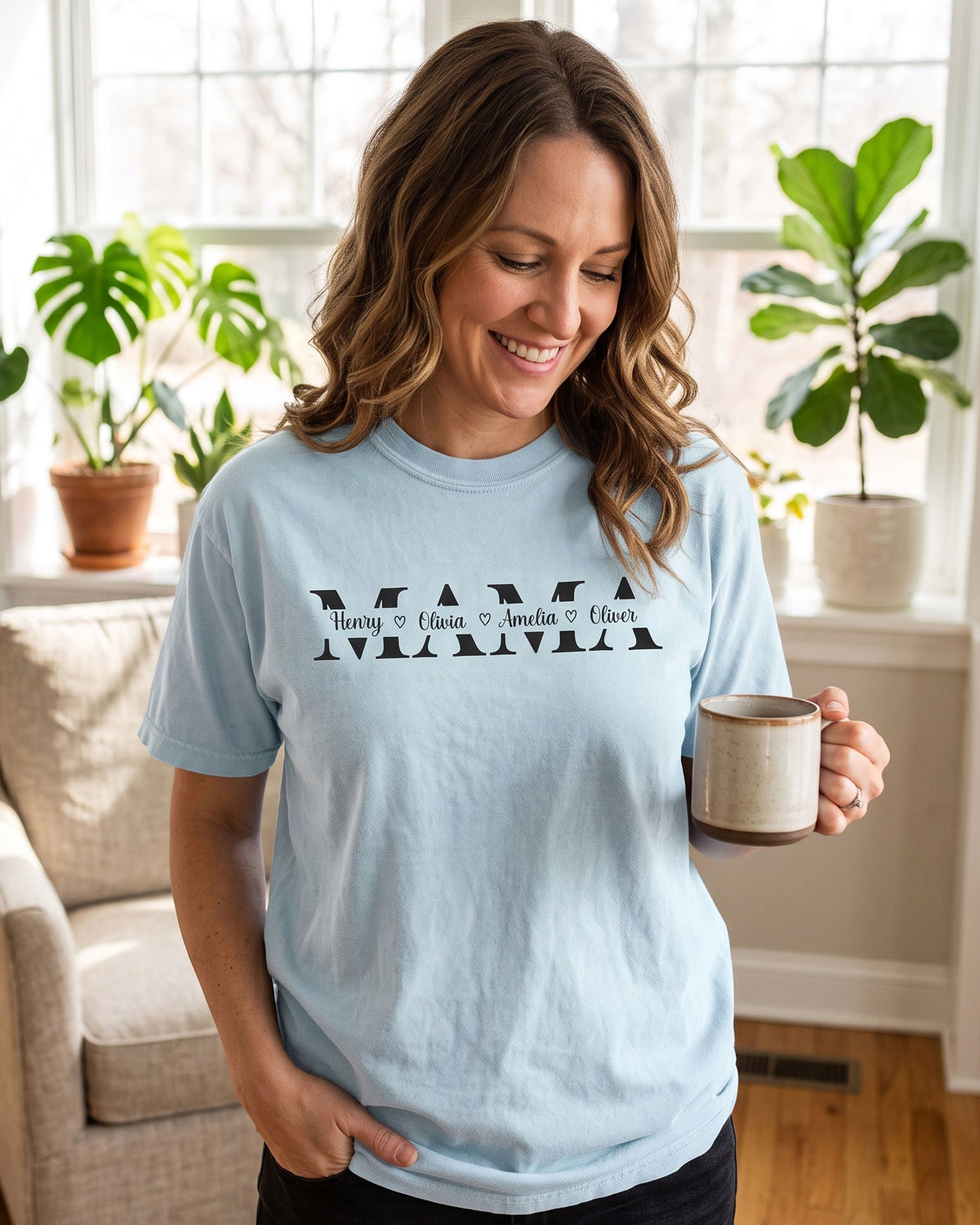 Personalized Mama Unisex Garment-Dyed T-shirt With 100% Ring-Spun Cotton | Children’s Names | Gift for Mom