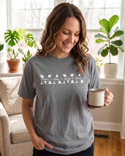 Personalized Mama Unisex Garment-Dyed T-shirt With 100% Ring-Spun Cotton | Children’s Names | Gift for Mom