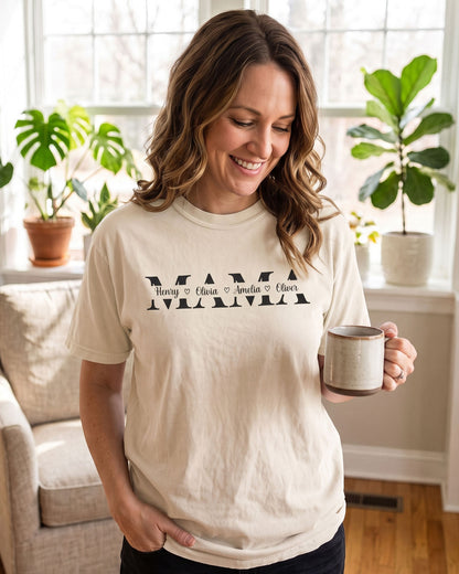 Personalized Mama Unisex Garment-Dyed T-shirt With 100% Ring-Spun Cotton | Children’s Names | Gift for Mom