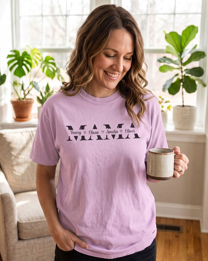 Personalized Mama Unisex Garment-Dyed T-shirt With 100% Ring-Spun Cotton | Children’s Names | Gift for Mom