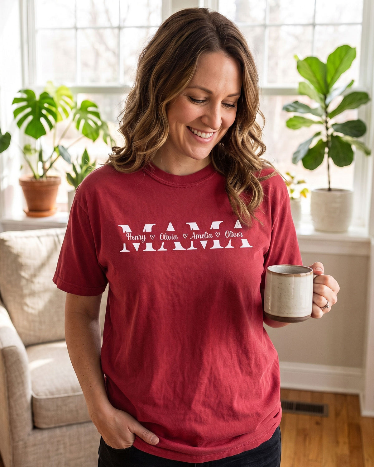 Personalized Mama Unisex Garment-Dyed T-shirt With 100% Ring-Spun Cotton | Children’s Names | Gift for Mom