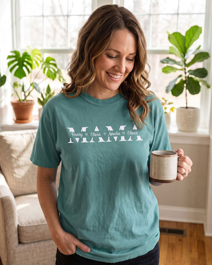Personalized Mama Unisex Garment-Dyed T-shirt With 100% Ring-Spun Cotton | Children’s Names | Gift for Mom