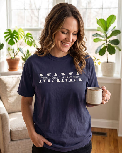 Personalized Mama Unisex Garment-Dyed T-shirt With 100% Ring-Spun Cotton | Children’s Names | Gift for Mom