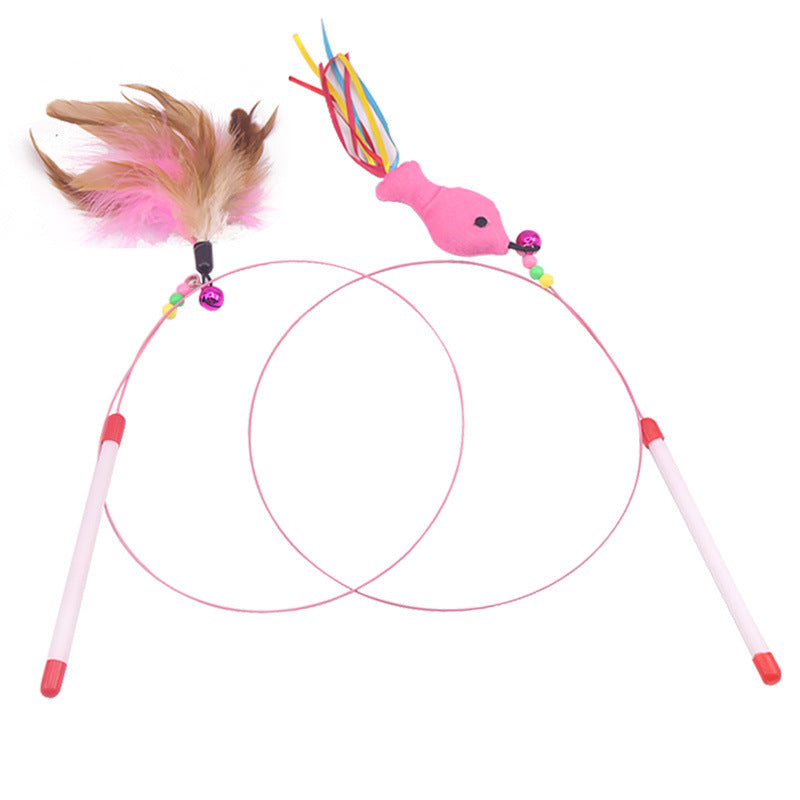 Feather & Bell Cat Teaser Wand — Interactive Steel Wire Toy