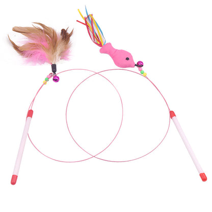 Feather & Bell Cat Teaser Wand — Interactive Steel Wire Toy