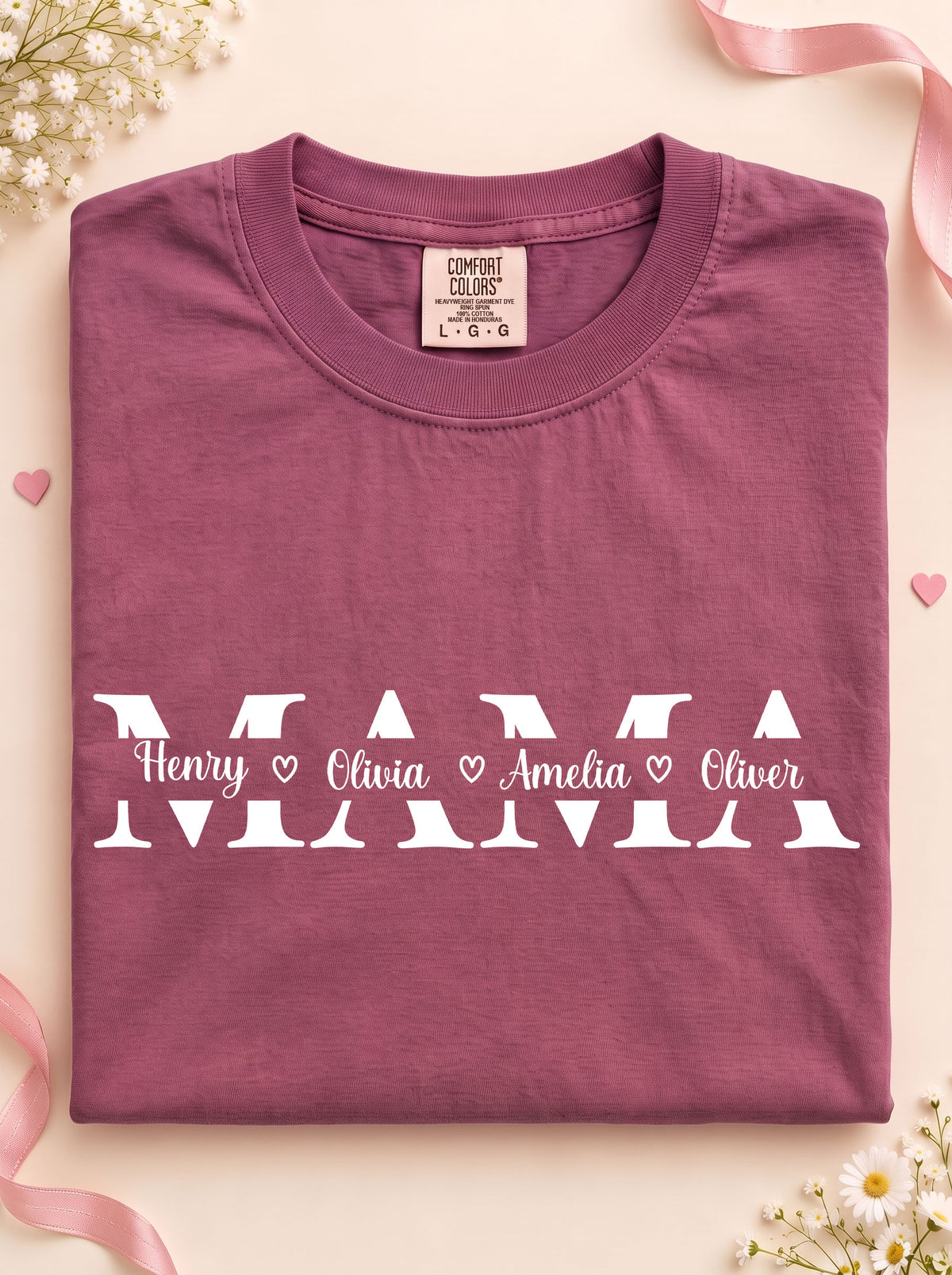 Personalized Mama Unisex Garment-Dyed T-shirt With 100% Ring-Spun Cotton | Children’s Names | Gift for Mom