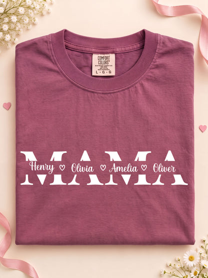 Personalized Mama Unisex Garment-Dyed T-shirt With 100% Ring-Spun Cotton | Children’s Names | Gift for Mom