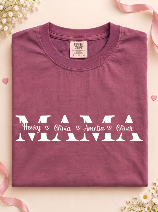 Personalized Mama Unisex Garment-Dyed T-shirt With 100% Ring-Spun Cotton | Children’s Names | Gift for Mom